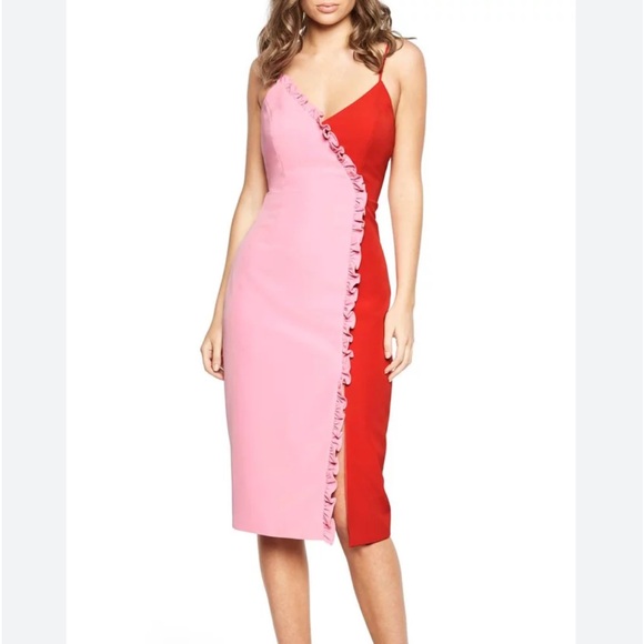 Bardot Sherbert Bomb Midi Dress red pink - Picture 1 of 10